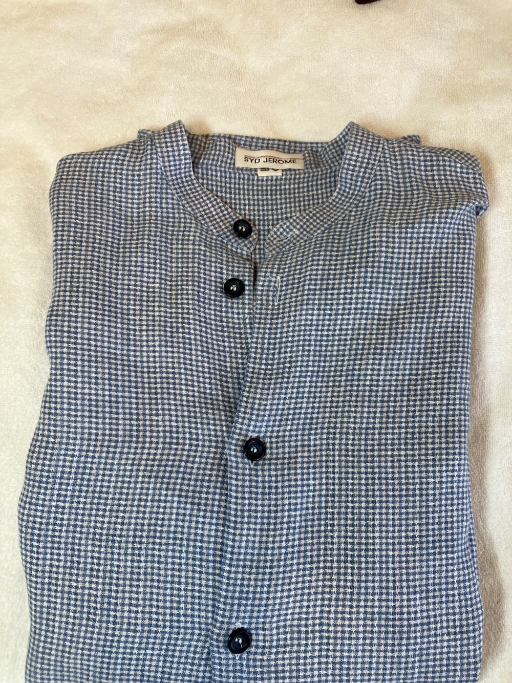 Syd Jerome Men's 100% Linen Band Shirt (Label Size XL maybe XXL) Blue and White